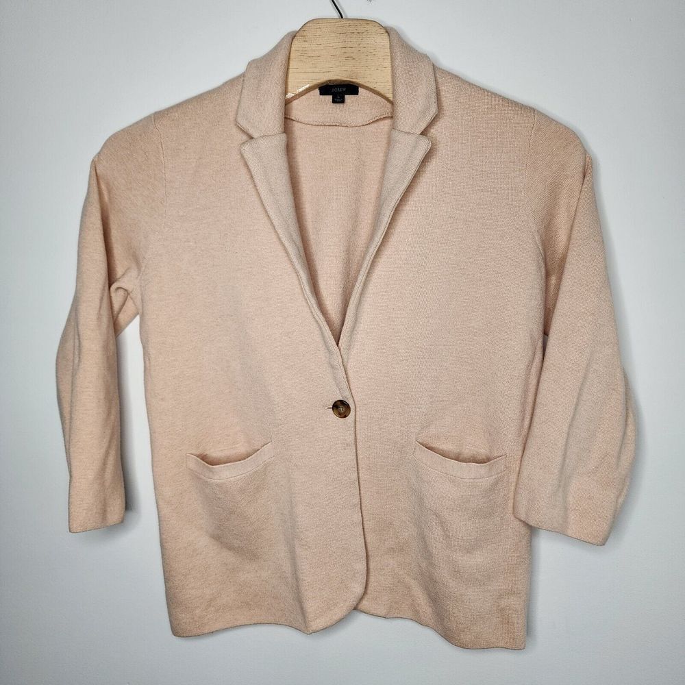 J Crew Cardigan Sweater Cecile Relaxed Blazer Women L Peach Soft Knit Wool Blend